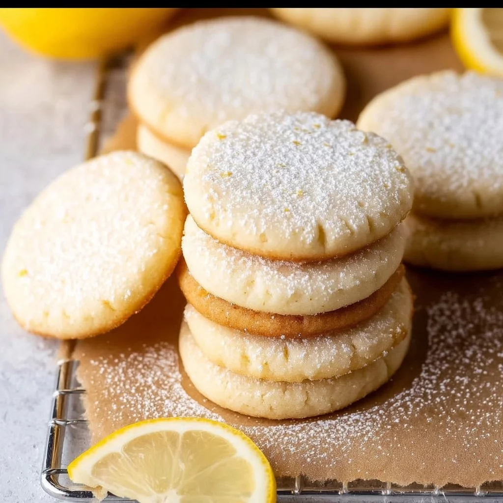 Soft small batch lemon shortbread cookies on a plate