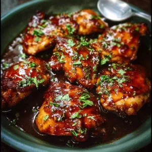 Delicious Guinness glazed chicken garnished with herbs, showcasing sweet and savory flavors.