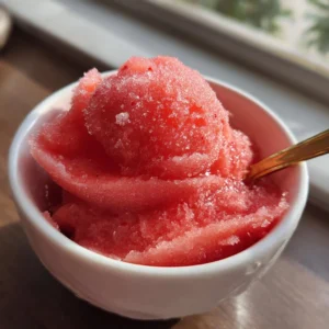 Delicious homemade strawberry sorbet served in a bowl