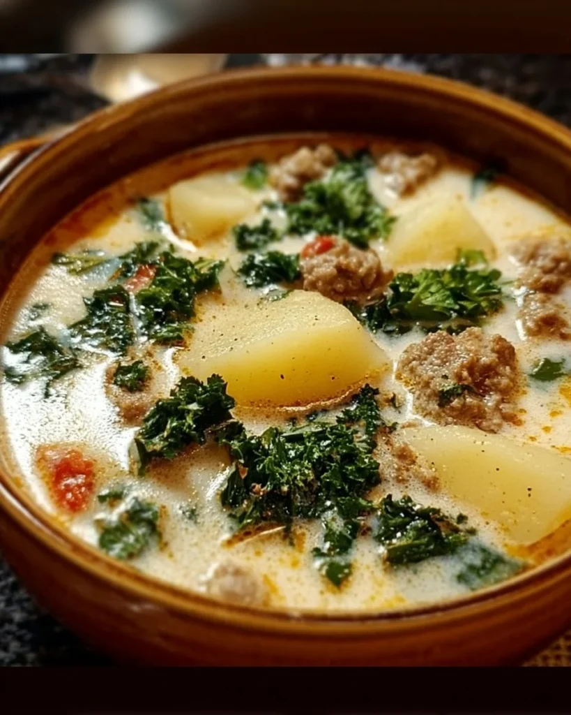 A bowl of authentic Tuscan soup garnished with fresh herbs and vegetables.