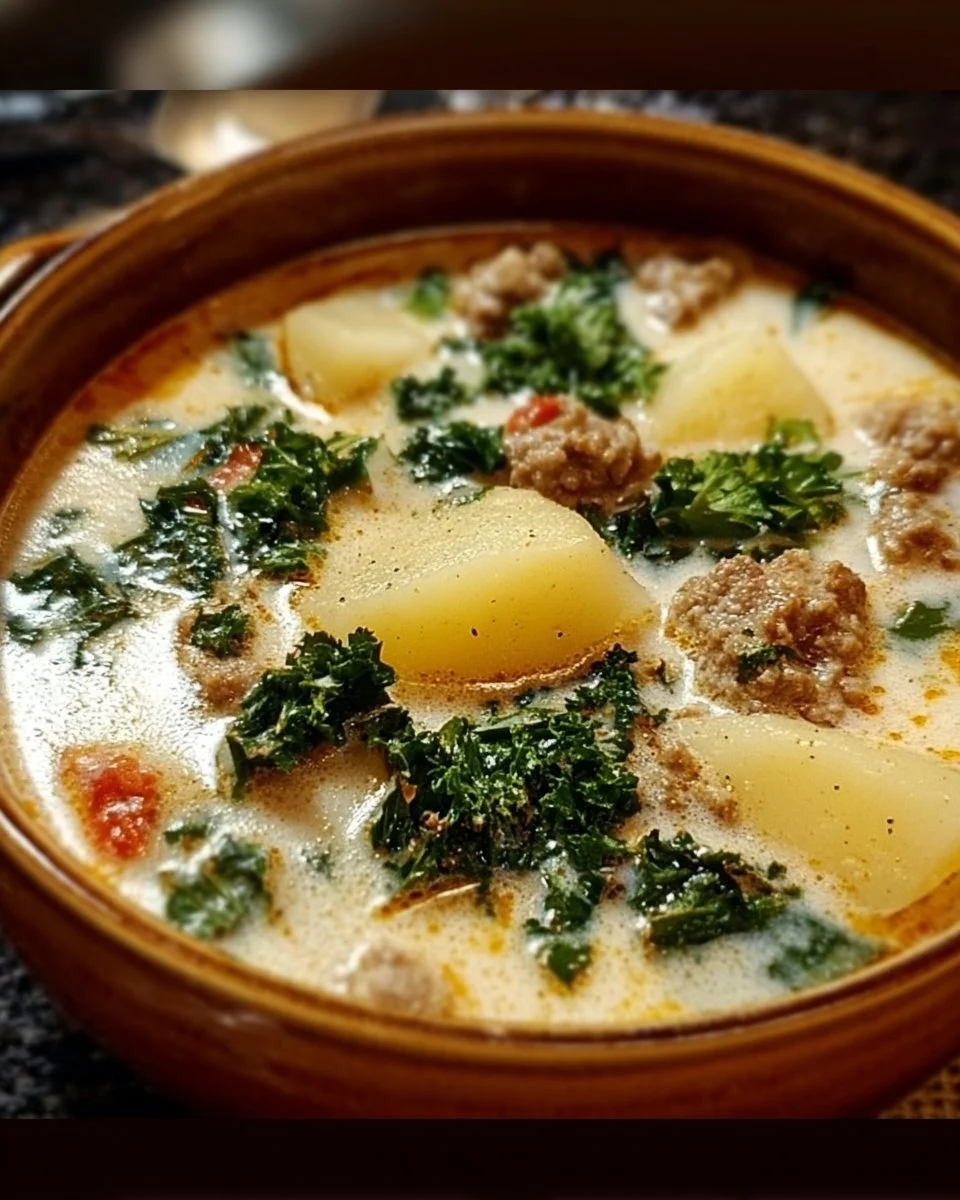 A bowl of authentic Tuscan soup garnished with fresh herbs and vegetables.