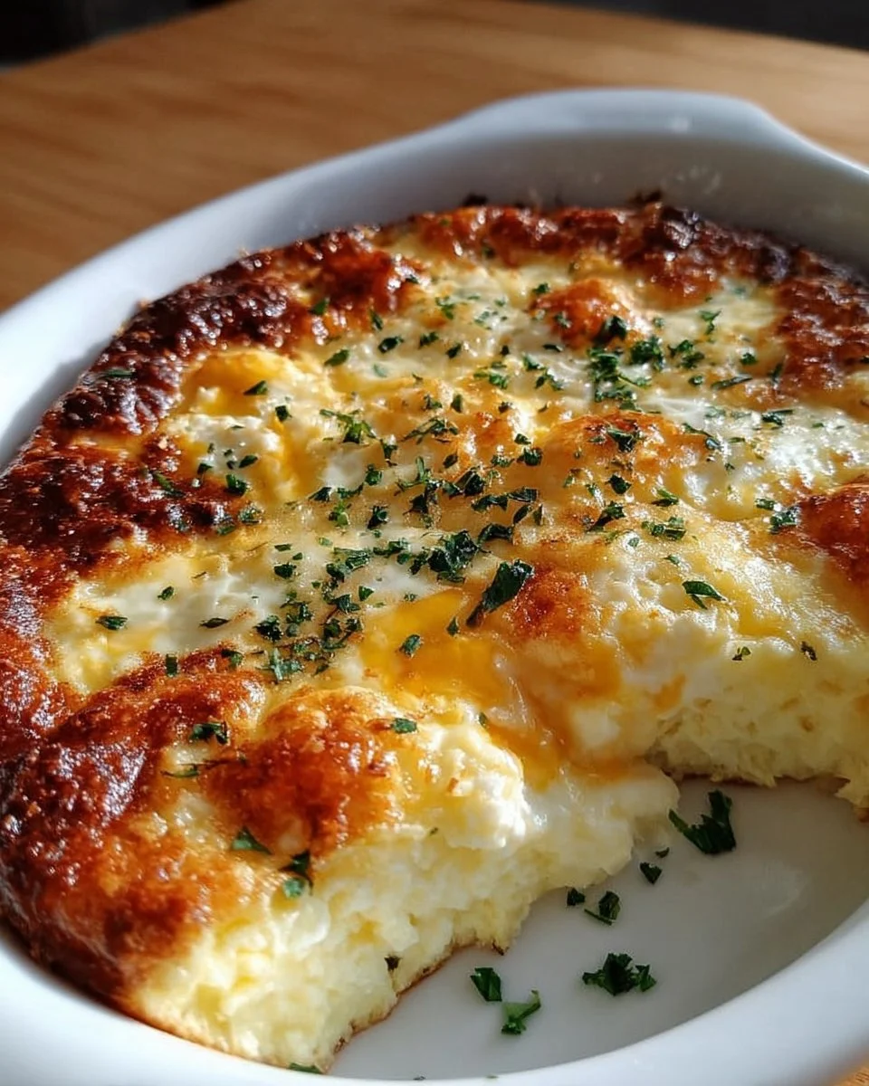 Baked cottage cheese eggs dish with herbs and spices