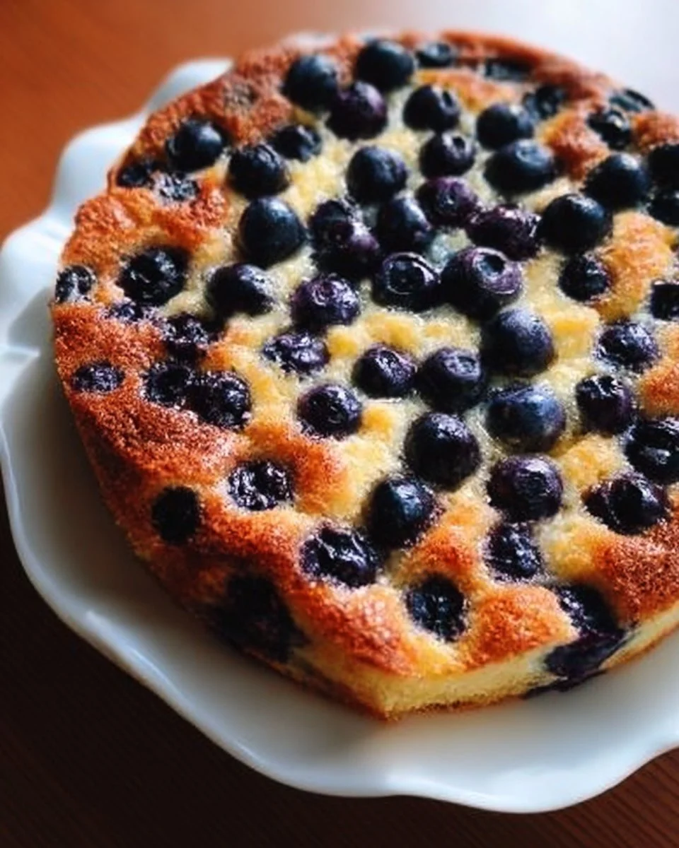 Blueberry cottage cheese breakfast bake topped with fresh blueberries and oats