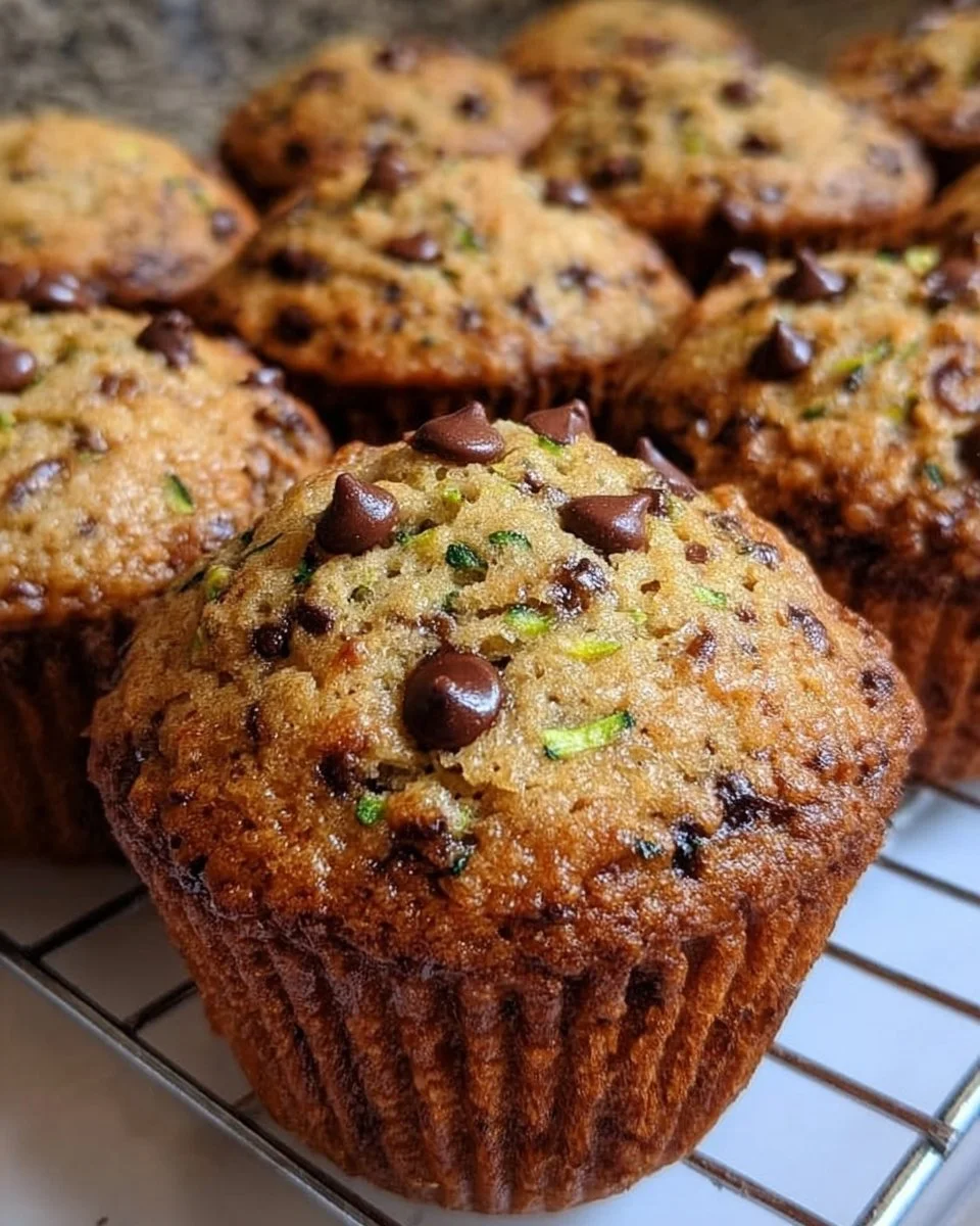 Delicious chocolate chip zucchini muffins fresh out of the oven