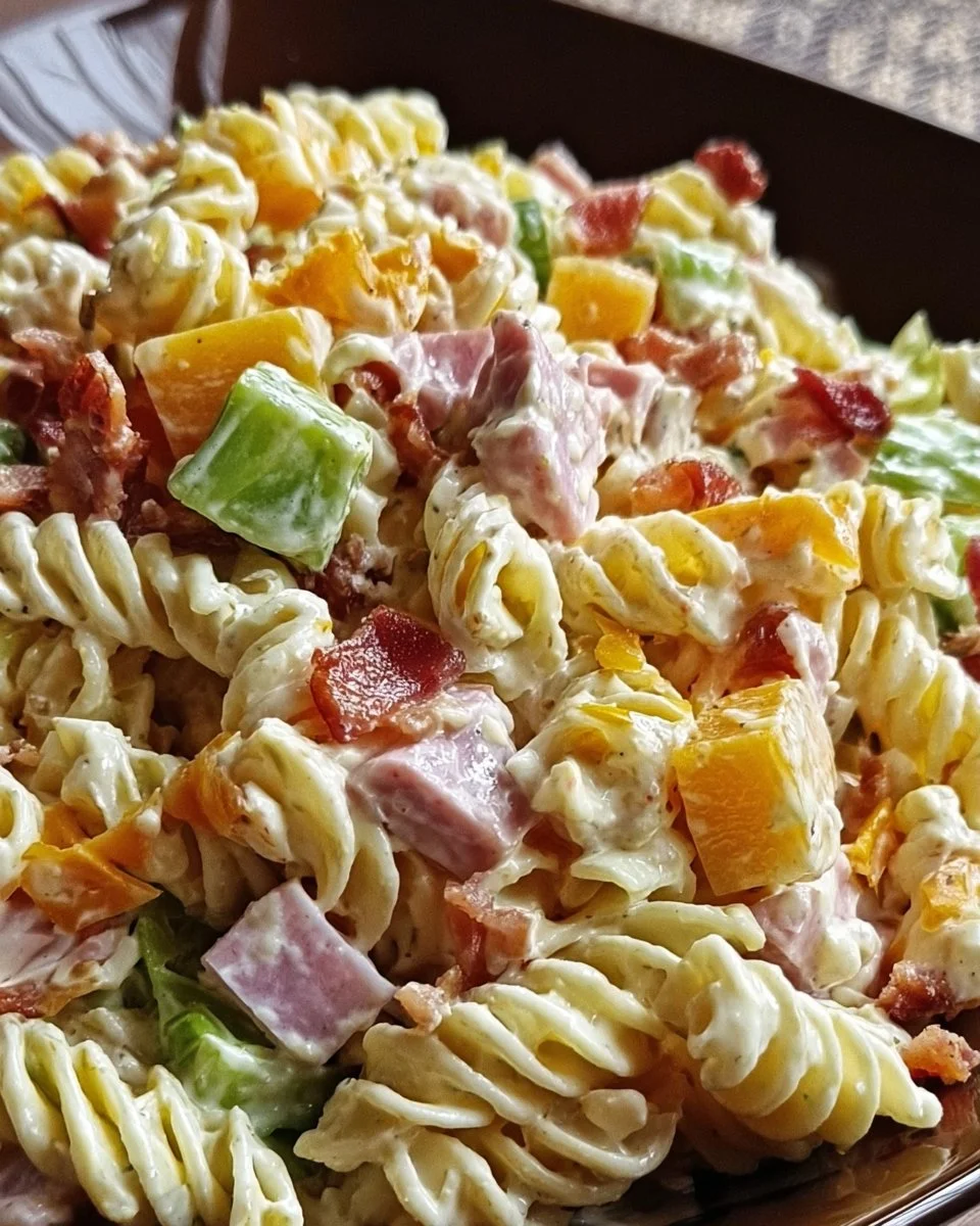 Colorful Club Sandwich Pasta Salad with fresh ingredients and vibrant vegetables