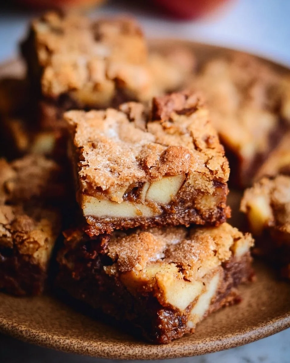 Delicious cozy apple brownies topped with caramel and nuts.