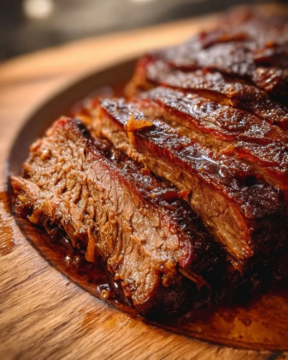 Savory slow cooker brisket served with herbs and spices