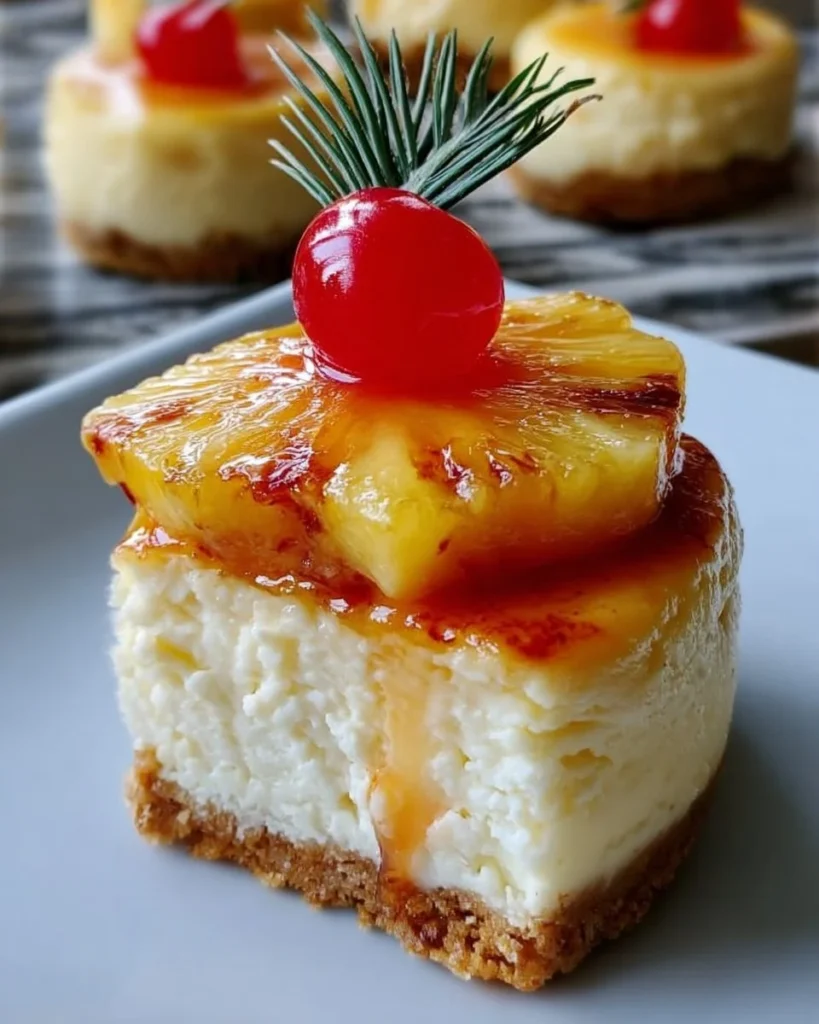Delicious mini pineapple cheesecakes served on a plate