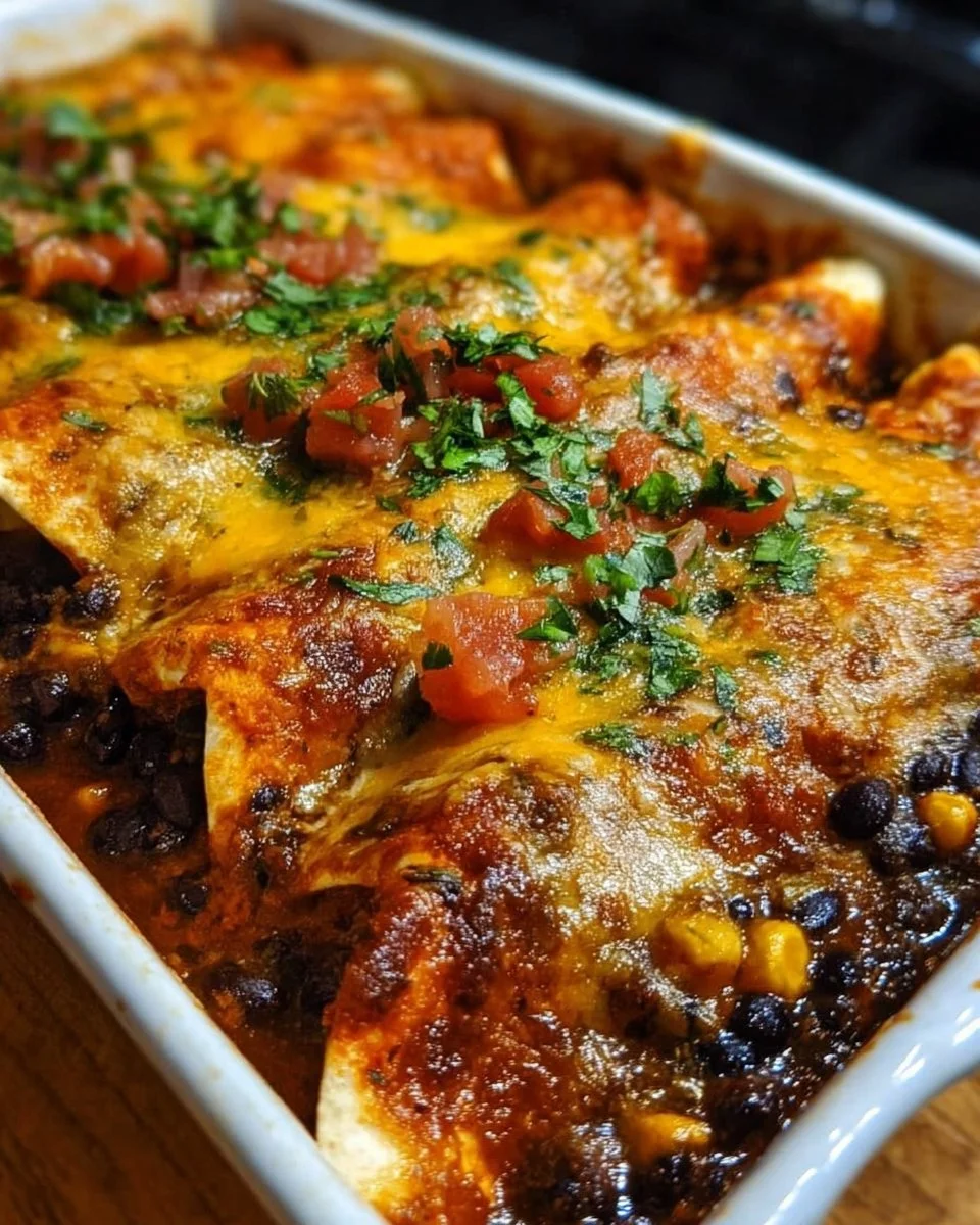 Delicious easy vegetarian black bean enchiladas topped with fresh ingredients