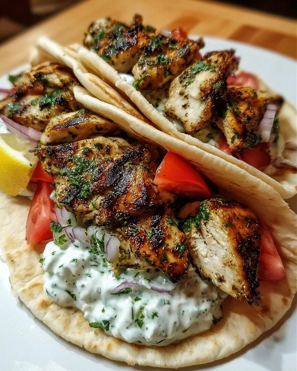 Delicious Greek chicken gyros with lemon-herb marinade and tzatziki sauce