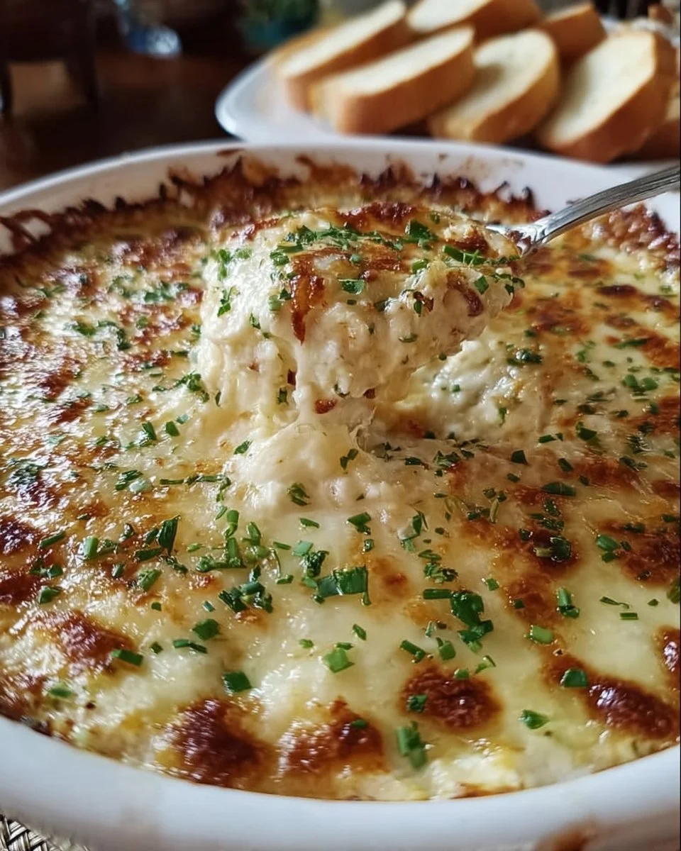 Bowl of irresistible smoked gouda and onion dip served with tortilla chips.