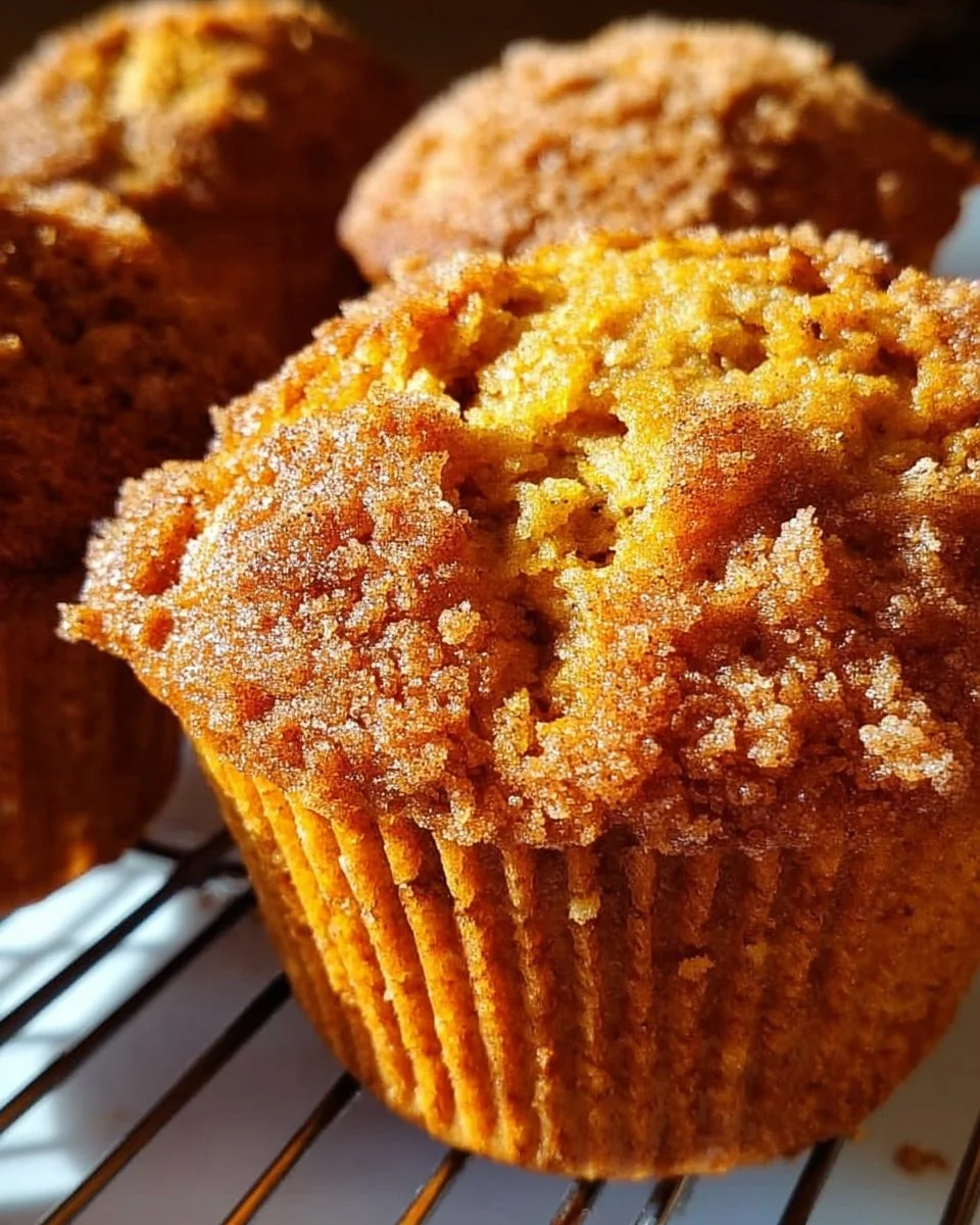Freshly baked spiced pumpkin muffins topped with cinnamon and nuts