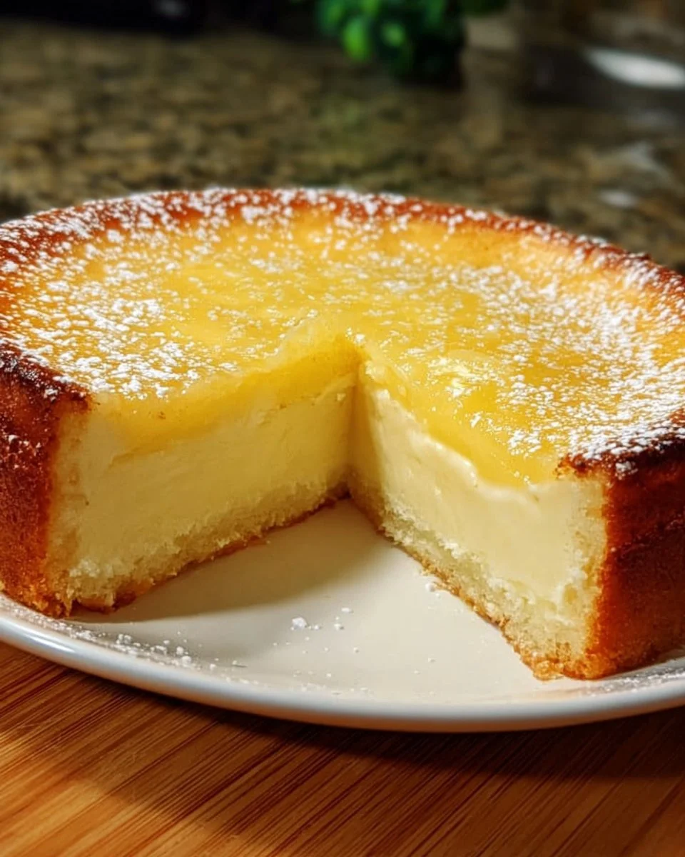 Slice of Italian Grandma's delicious lemon custard cake on a plate