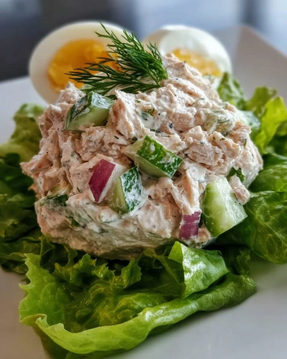 Light Greek Yogurt Tuna Salad with fresh ingredients for a healthy meal.