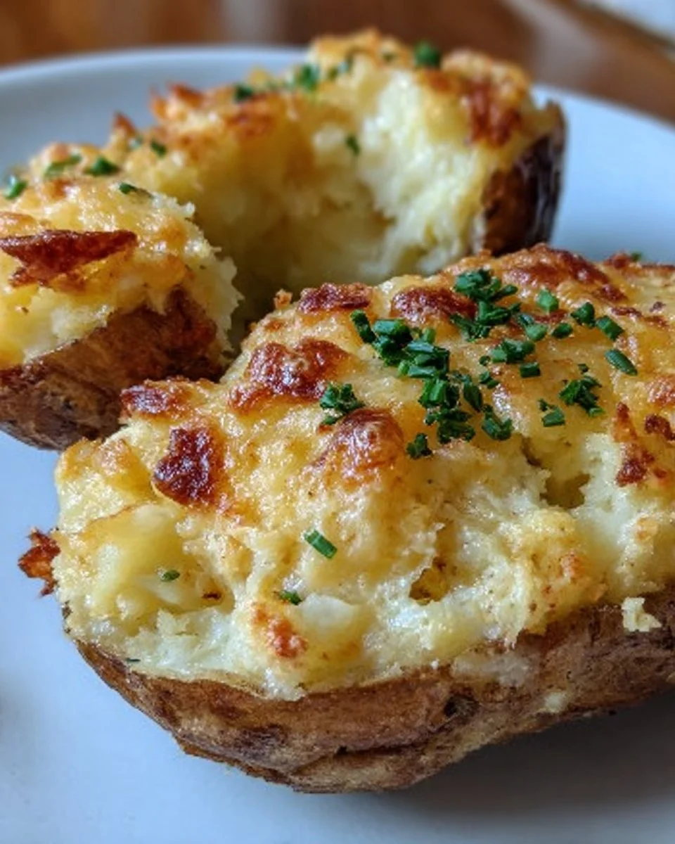 Delicious Million Dollar Twice-Baked Potatoes topped with cheese and green onions