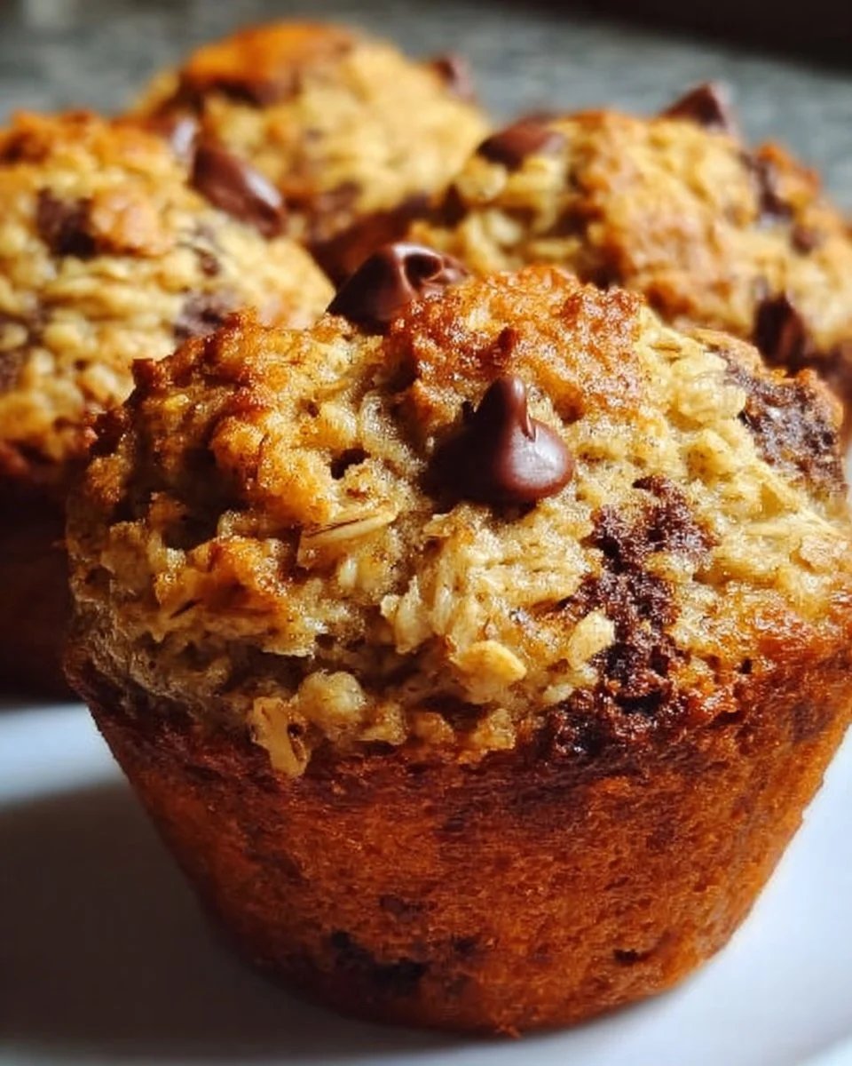 Delicious oatmeal chocolate chip muffins fresh out of the oven