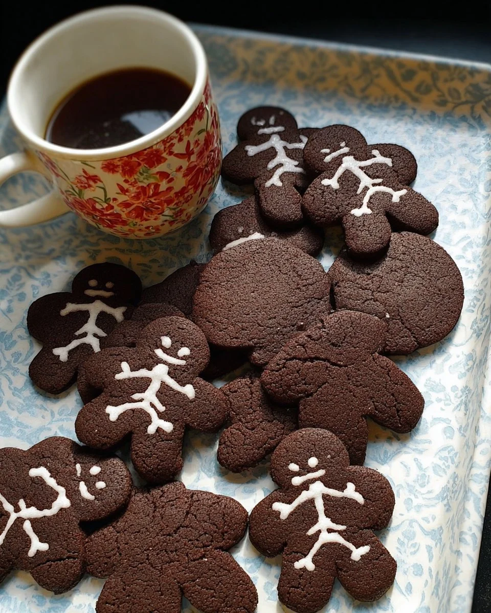 Freshly baked roll-out chocolate cookies ready to decorate and enjoy.