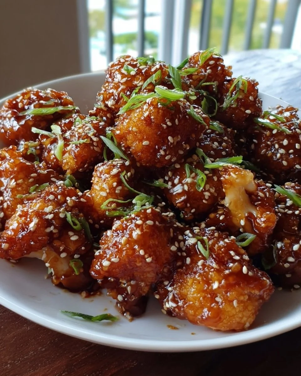 Sticky Honey Garlic Cauliflower dish served on a plate