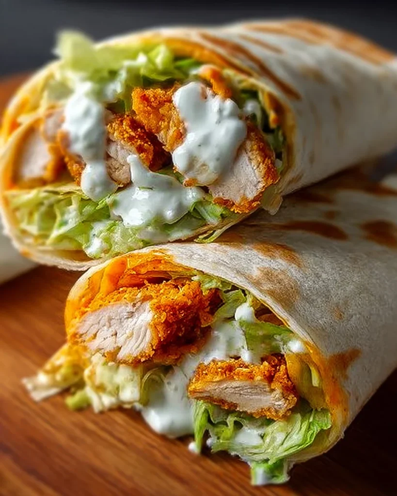 Crispy chicken ranch wrap with fresh ingredients served on a plate