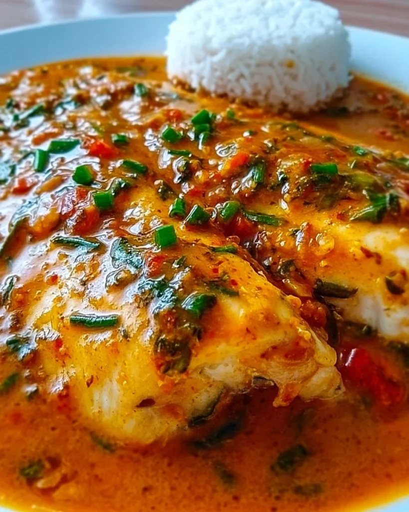 Delicious tilapia fillet served in a spicy pepper sauce