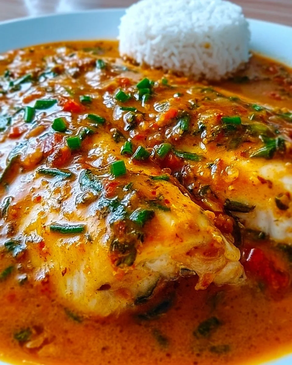 Delicious tilapia fillet served in a spicy pepper sauce