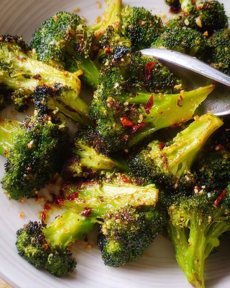 Delicious Tuscan roasted broccoli served on a plate