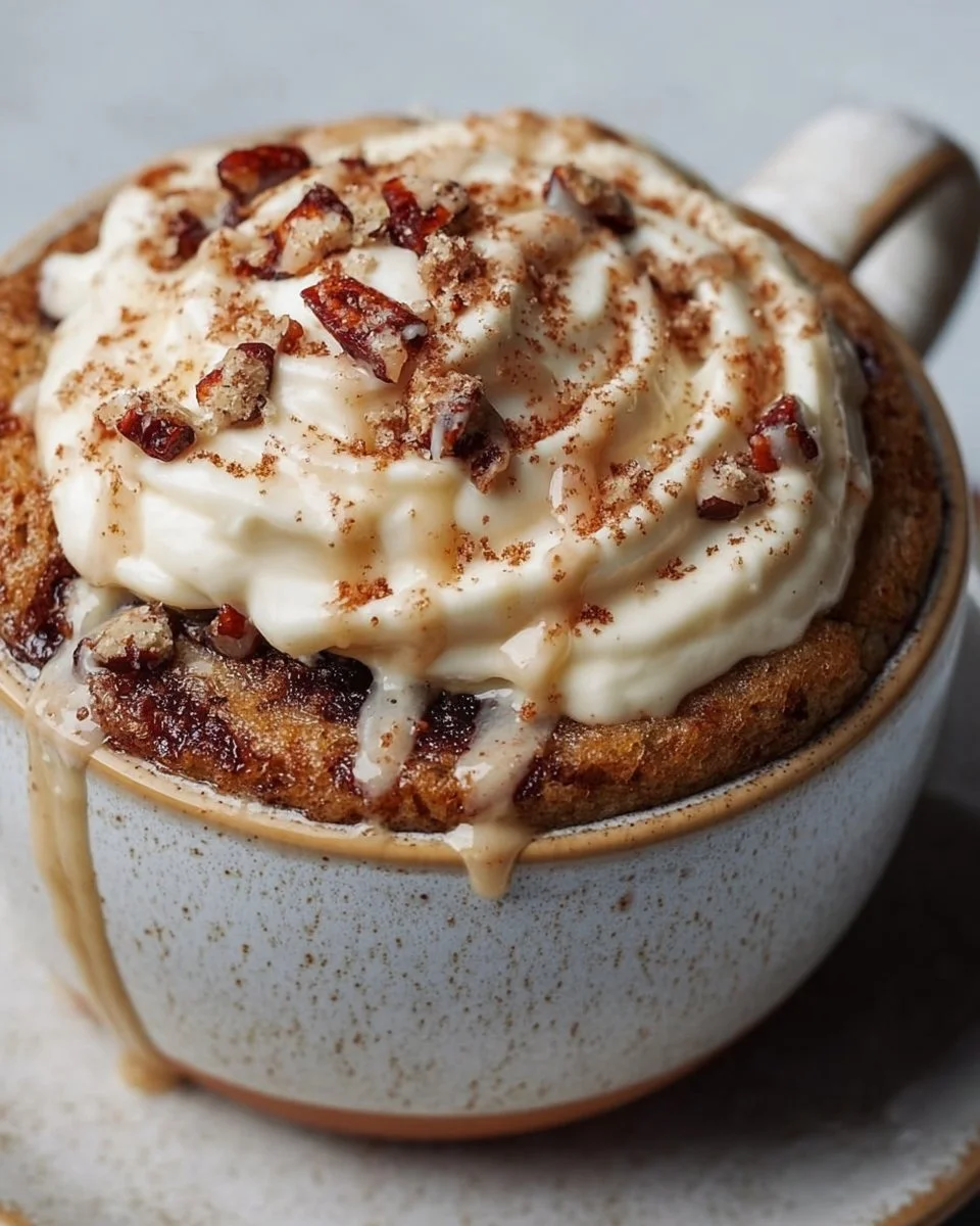 Delicious 3-Minute Keto Cinnamon Roll Mug Cake served in a mug