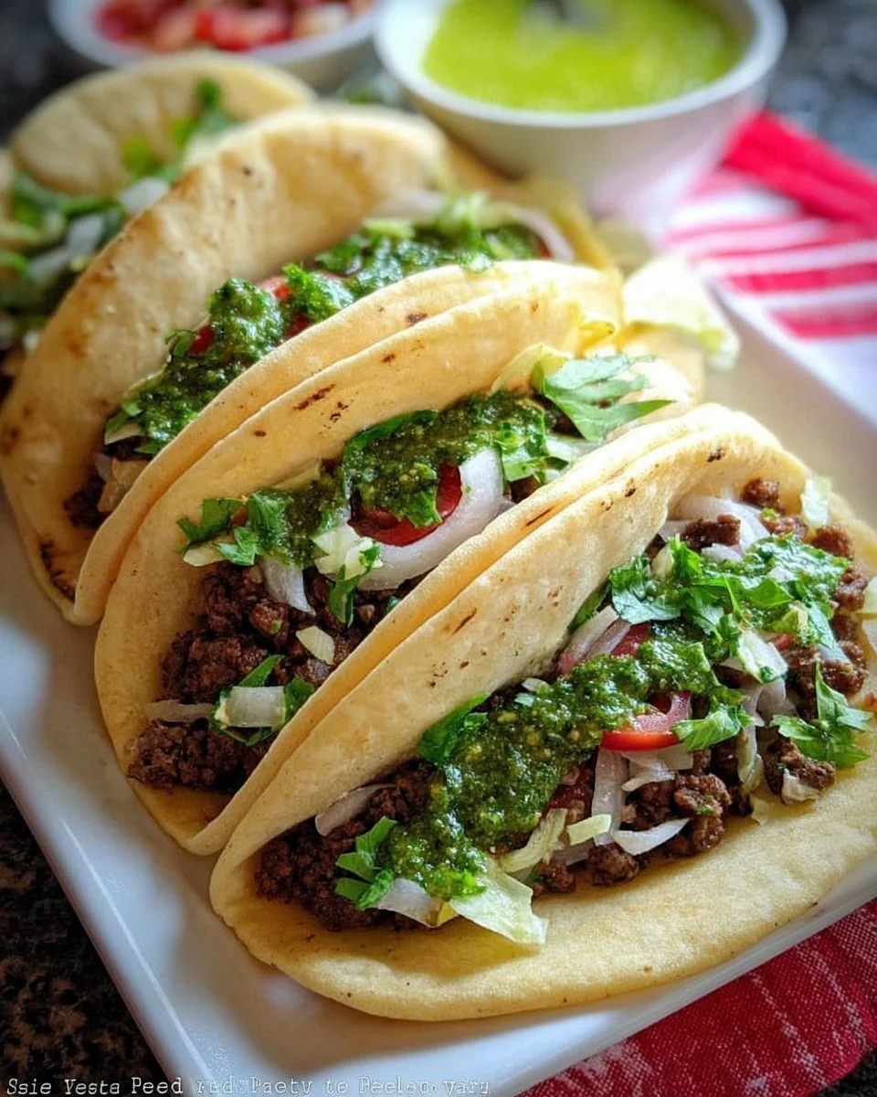 5-ingredient salsa verde beef tacos with fresh toppings