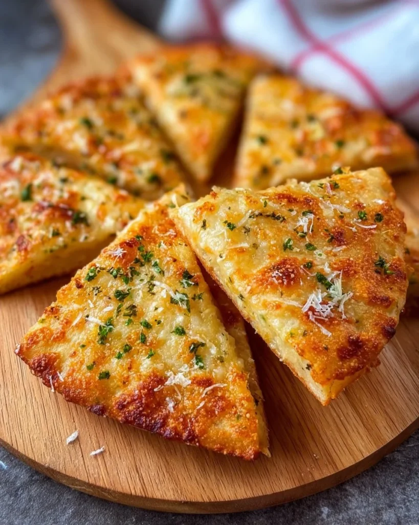 Air Fryer Cheesy Tortilla Garlic Bread garnished with herbs