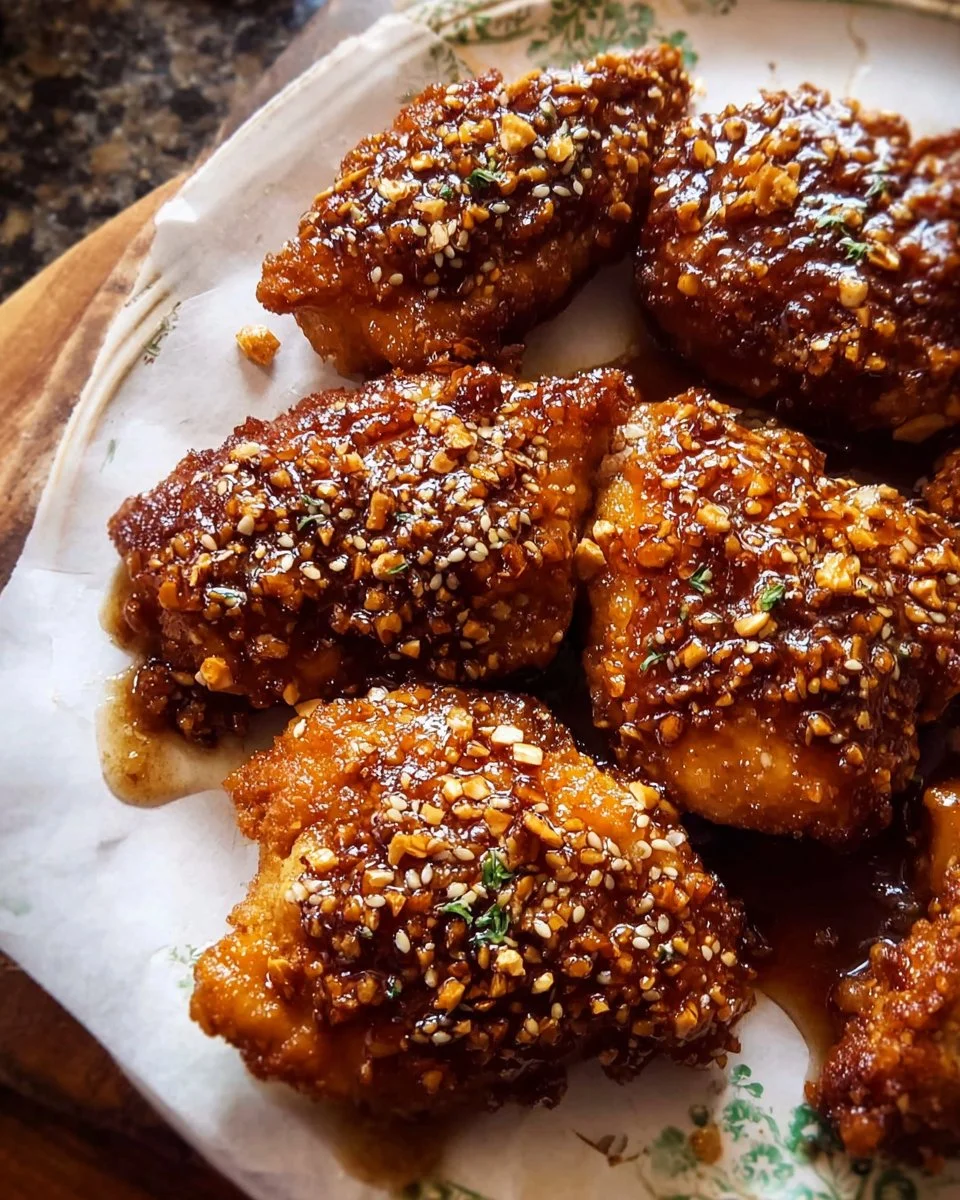 Baked crunchy pretzel honey balsamic chicken garnished with fresh herbs