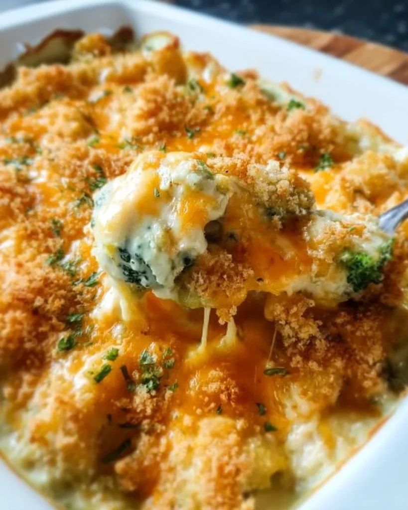 Delicious Chicken Divan casserole with broccoli and creamy sauce