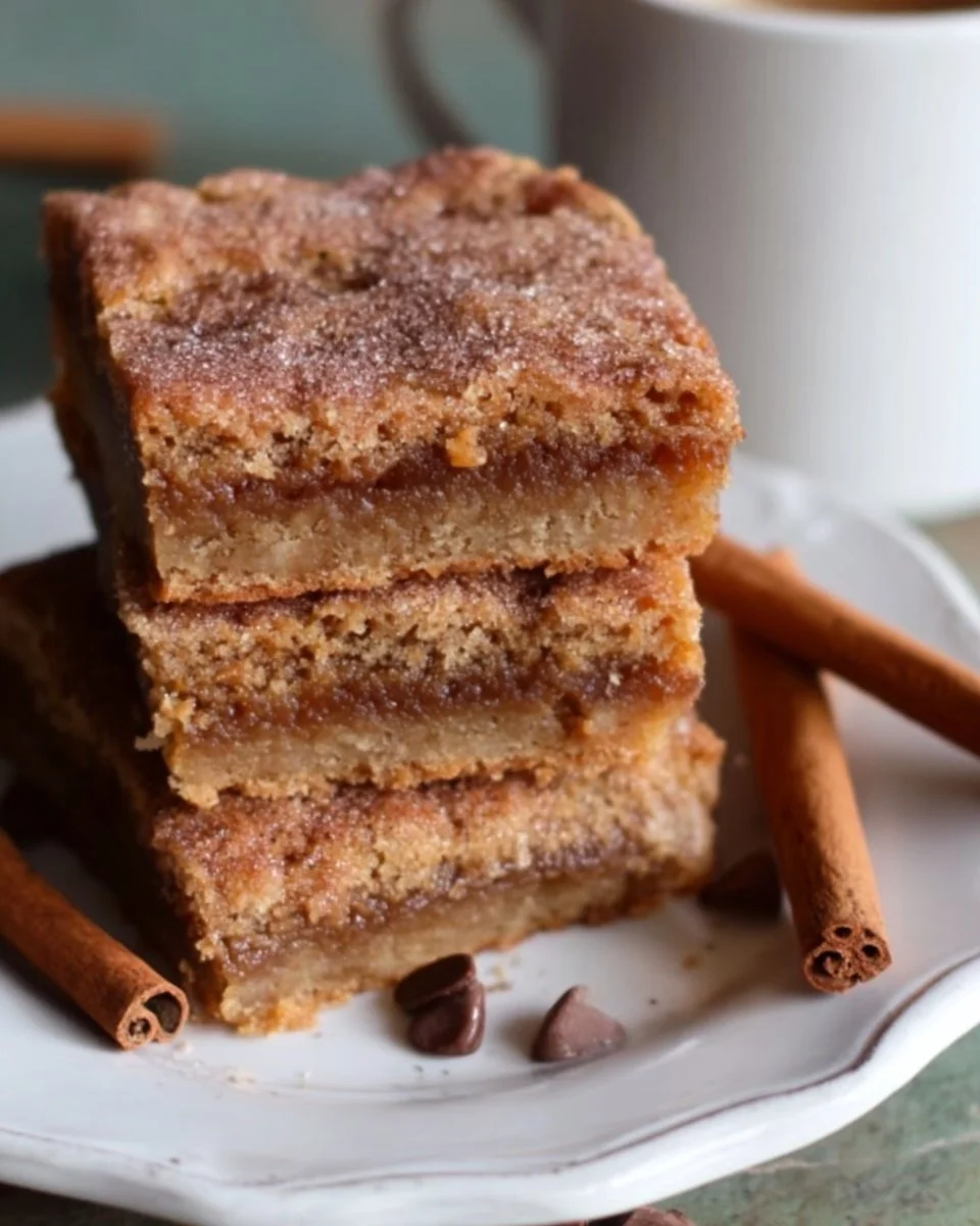 Delicious brown butter cinnamon sugar cookie bars on a plate.