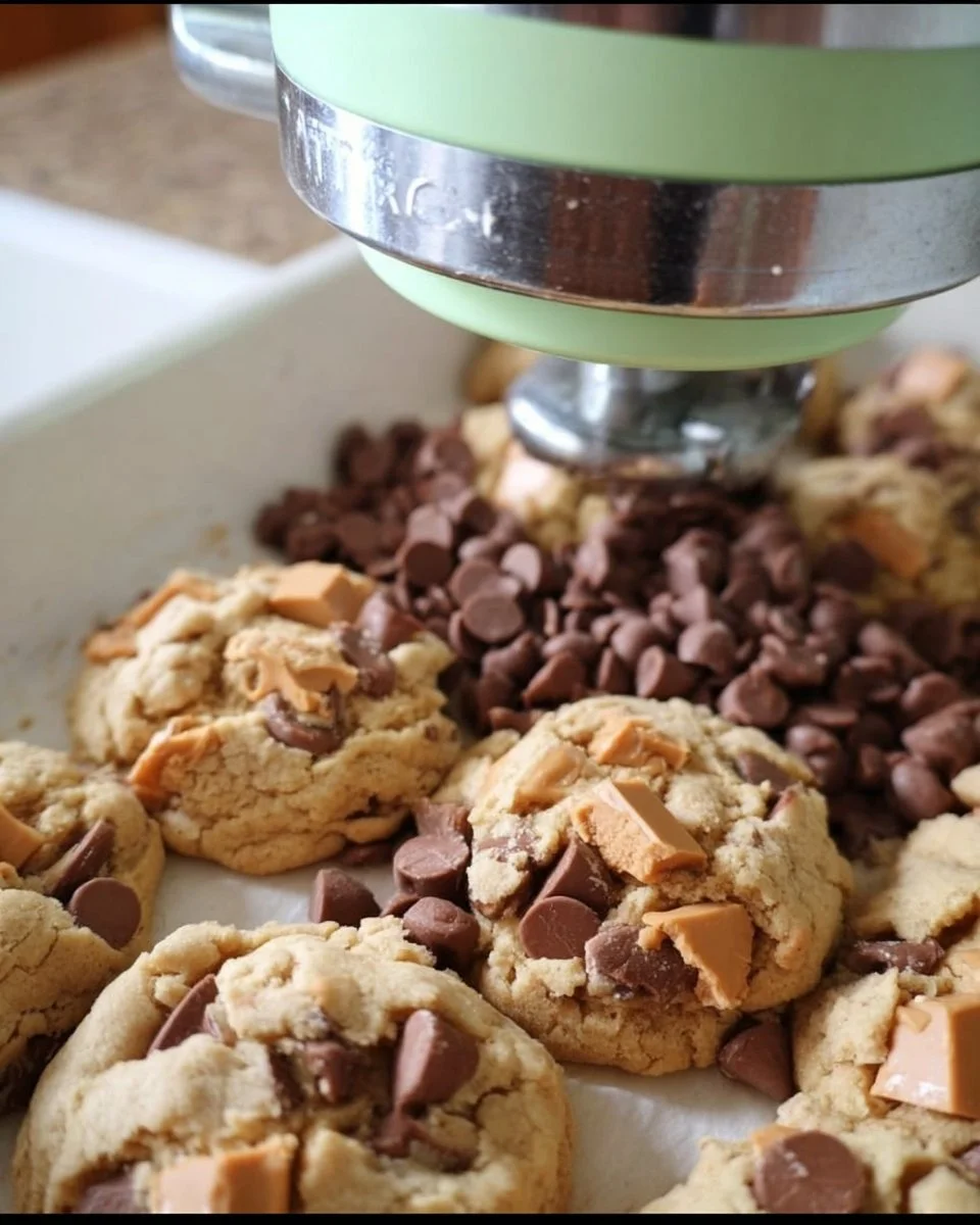 Butterscotch chocolate chunk pudding cookies on a plate