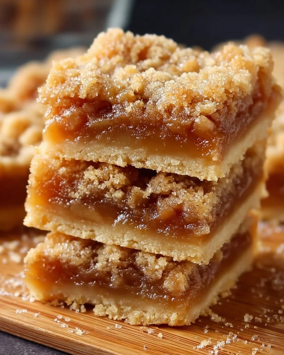 Buttery apple crisp shortbread bars with a golden topping and sweet apple filling.