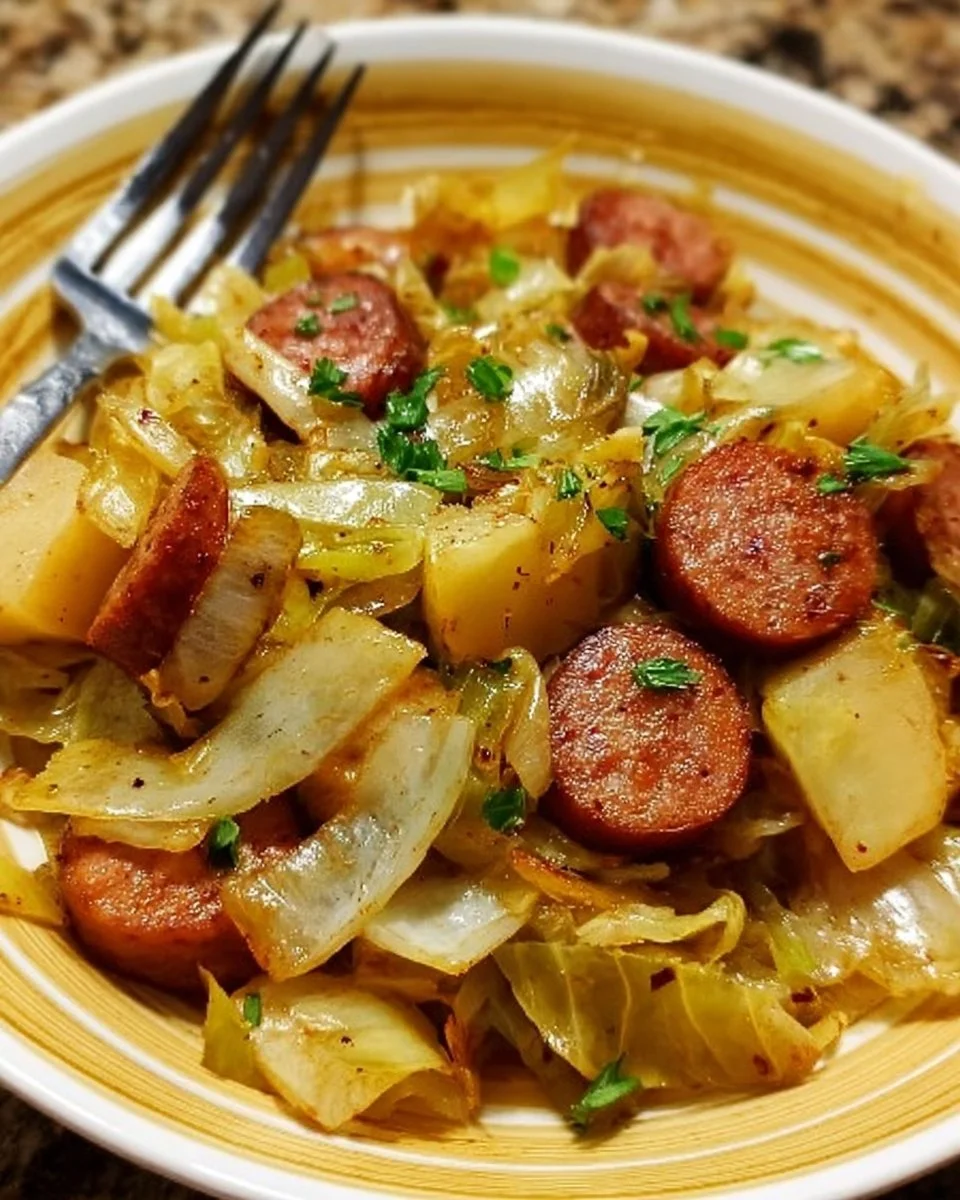 One-pot dish featuring cabbage, potatoes, and turkey sausage for easy cooking.
