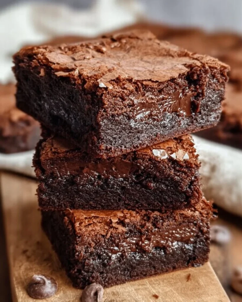 Delicious homemade chocolate brownies on a plate with a sprinkle of chocolate chips.