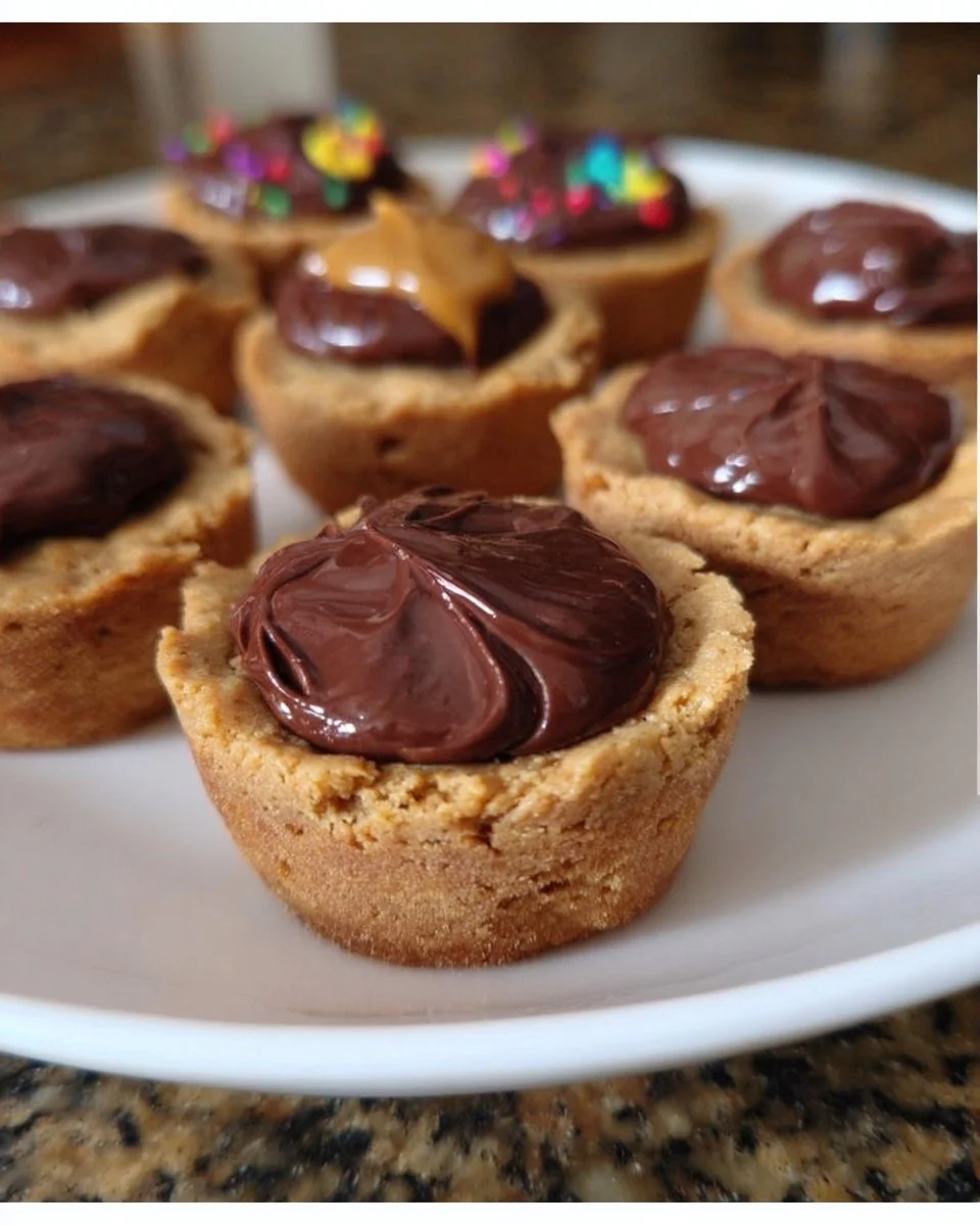 Delicious Chocolate Peanut Butter Cookie Cups on a wooden table