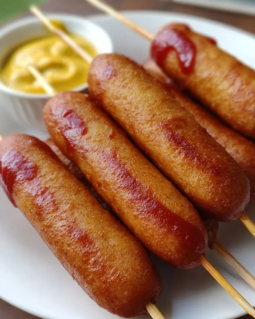 Corn dogs made with halal beef served on a plate