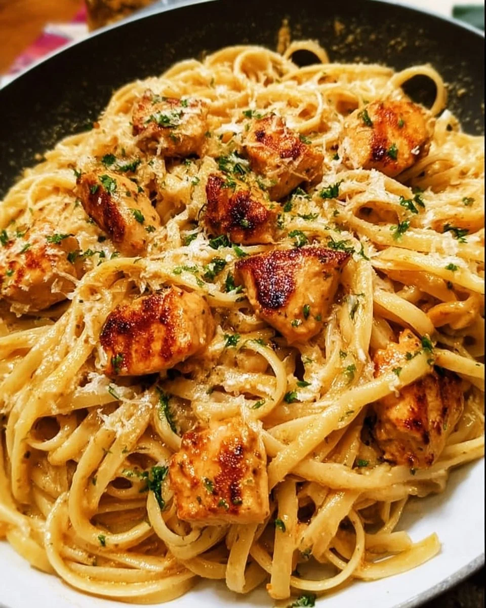 Cowboy Butter Chicken Linguine with creamy sauce and pasta