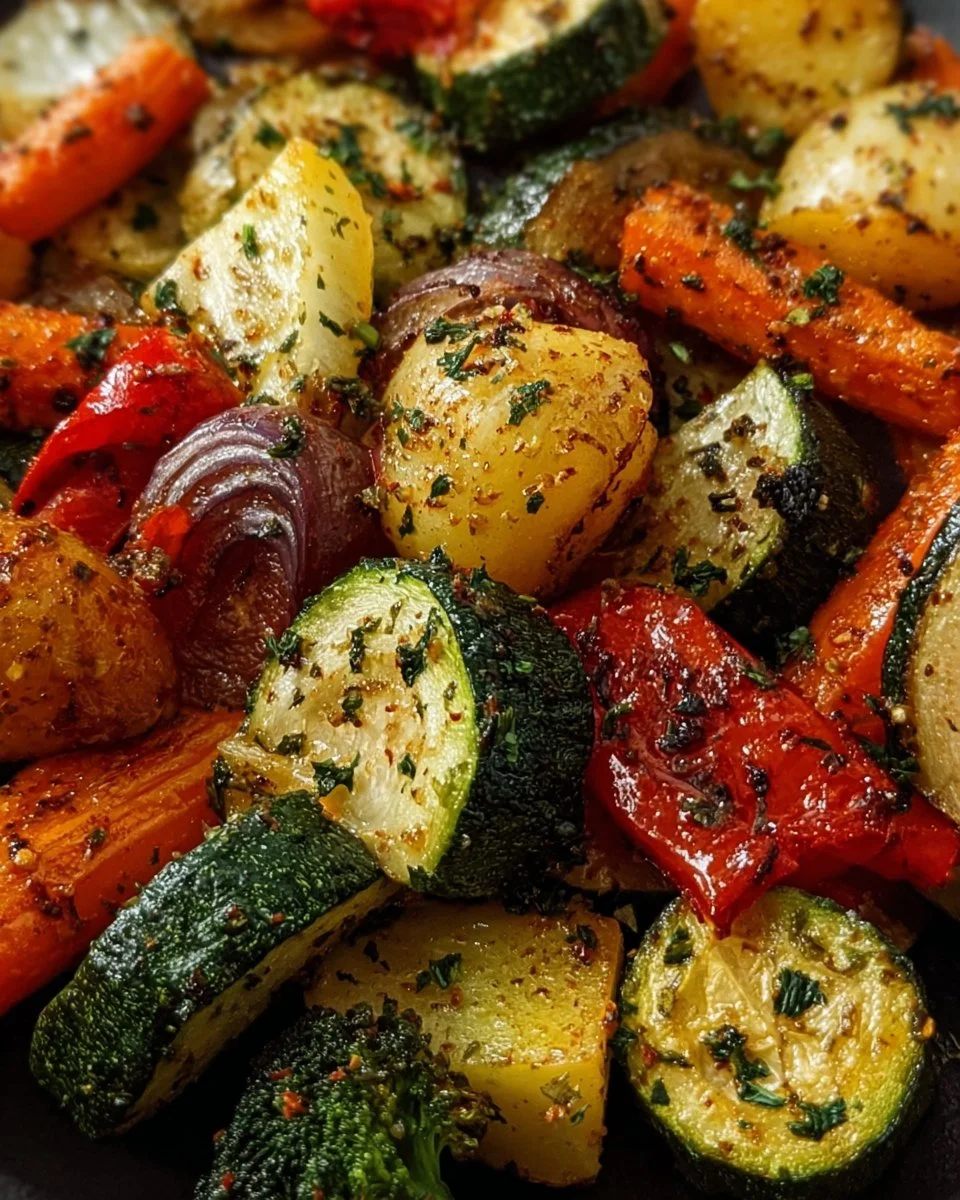 Delicious roasted vegetables topped with cowboy butter seasoning.
