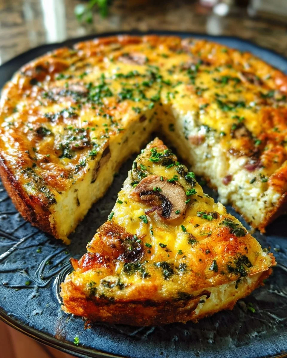 Delicious creamy crustless quiche garnished with fresh herbs