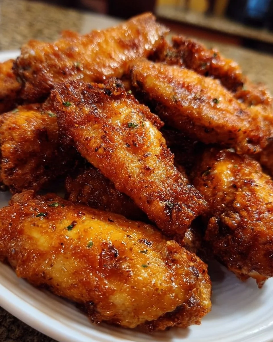 Plate of crispy baked chicken wings with dipping sauce