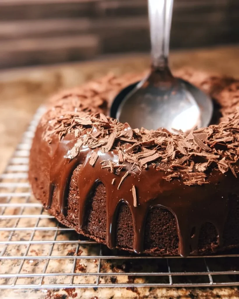 A slice of dark chocolate stout cake topped with chocolate frosting.