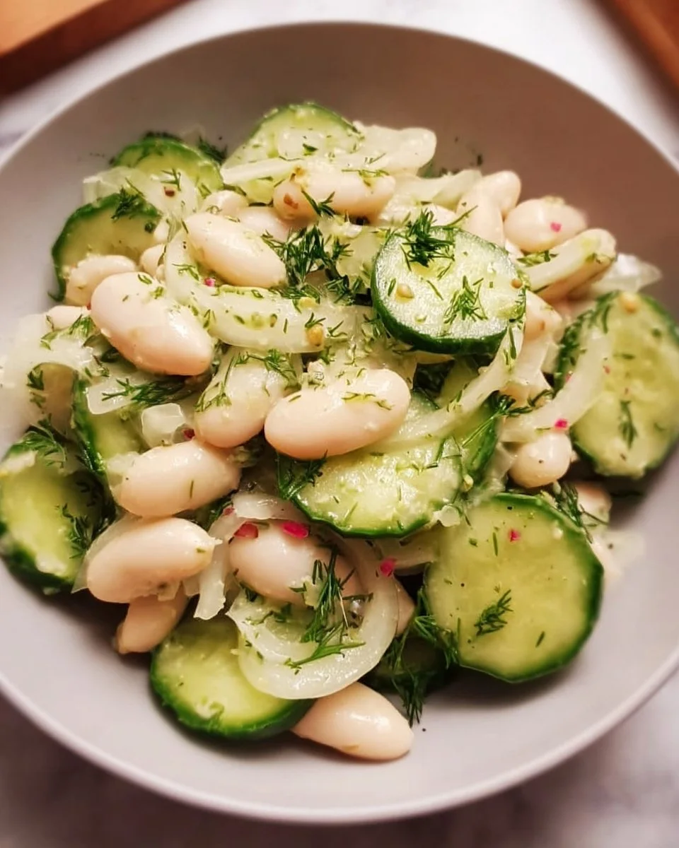 Fresh Dilly White Bean Cucumber Salad with herbs and ingredients