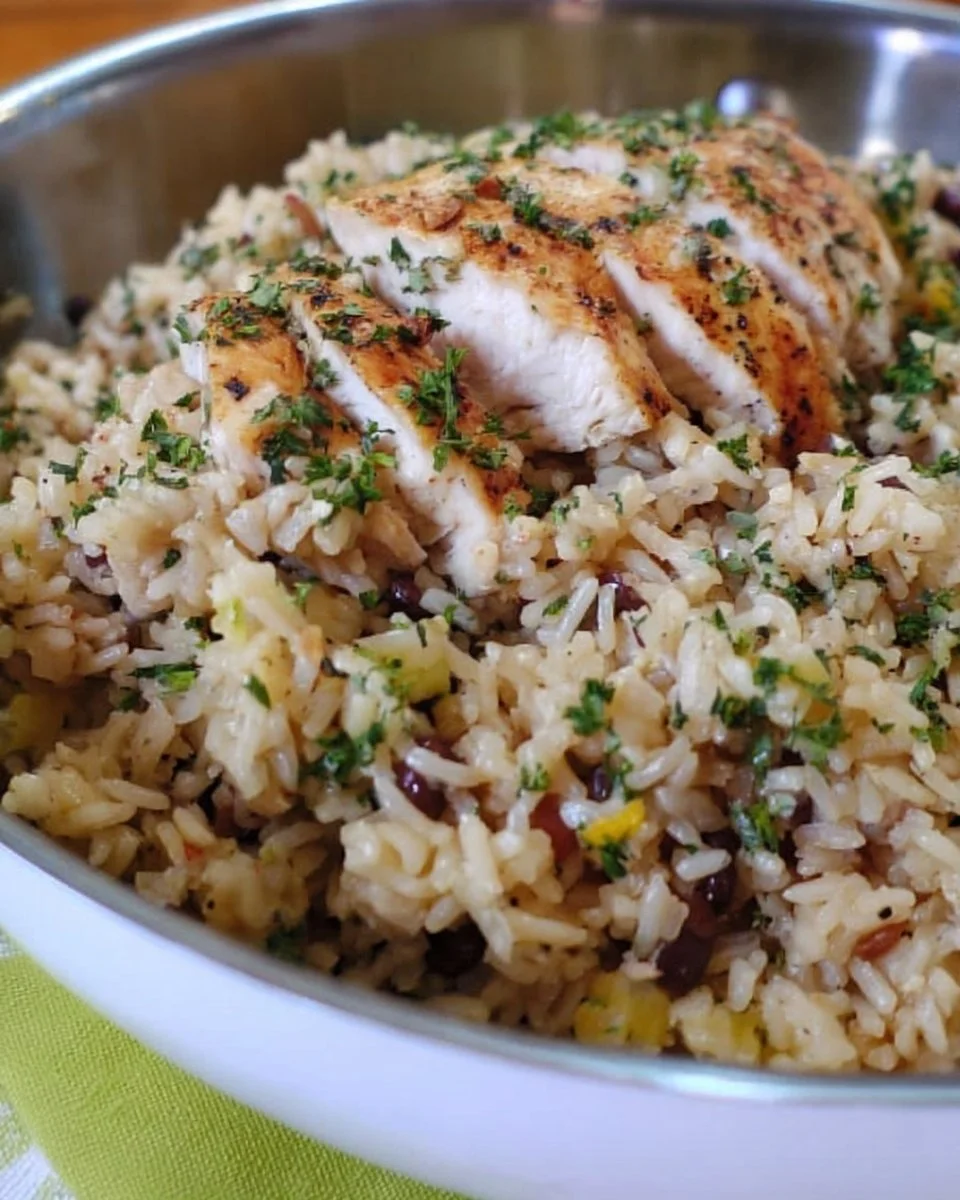 Delicious easy chicken and rice dish served in a bowl