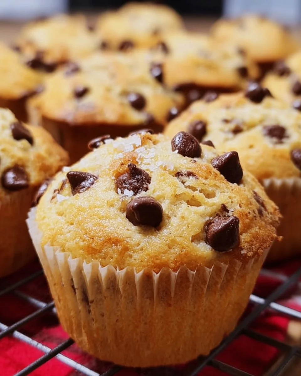 Delicious easy chocolate chip muffins baked to perfection with melted chocolate chips