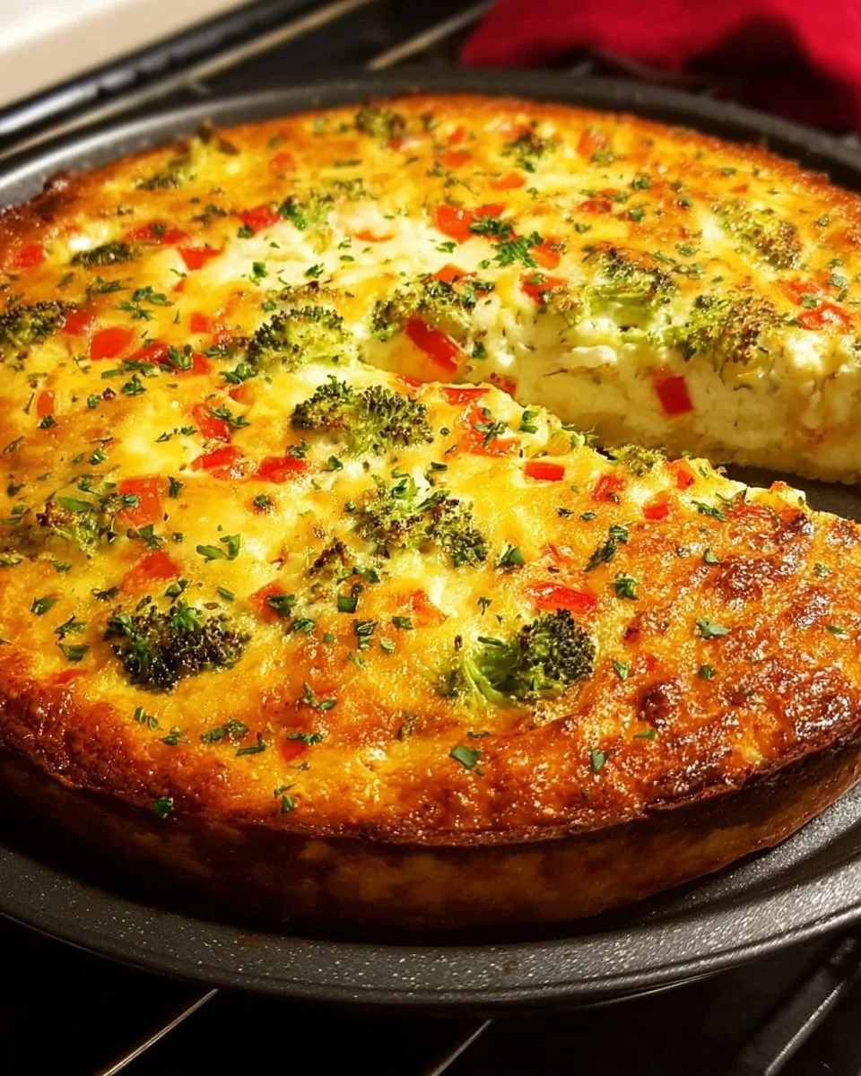 Gluten-Free Cottage Cheese Veggie Quiche loaded with fresh vegetables.