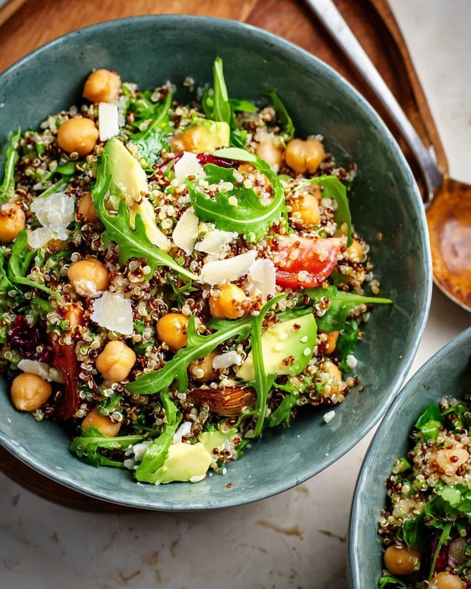 High Protein Chickpea Arugula Quinoa Salad