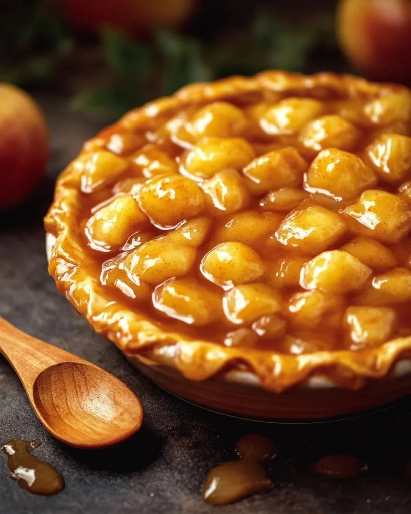 A slice of homemade apple pie with fresh apples and cinnamon filling