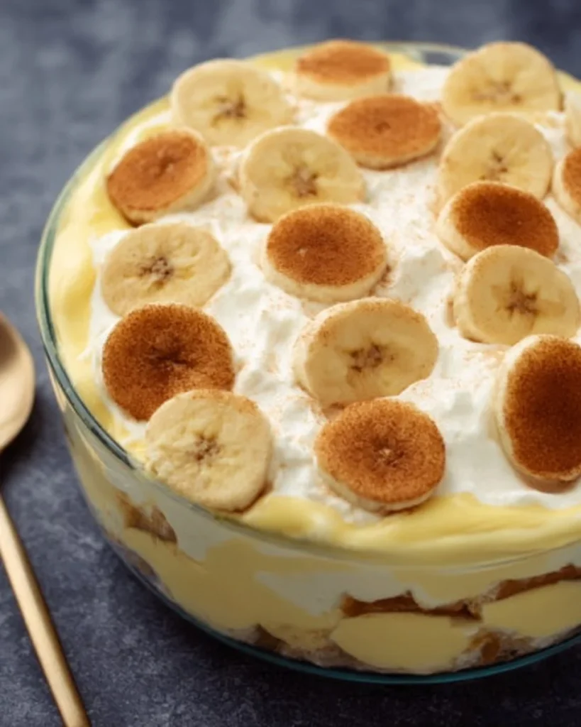 Delicious homemade banana pudding served in a glass bowl with fresh bananas.